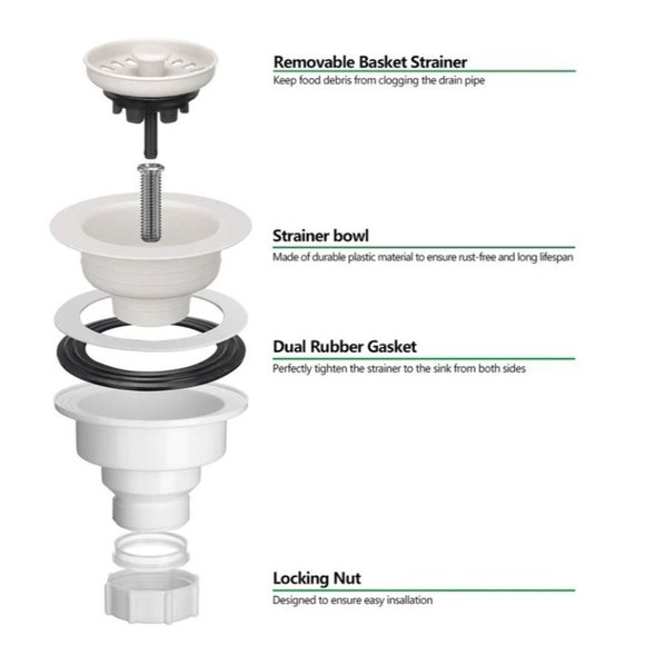 Serene Valley 3-1/2 inch Kitchen Sink Strainer Assembly with Stopper for Matchin - Picture 3 of 6